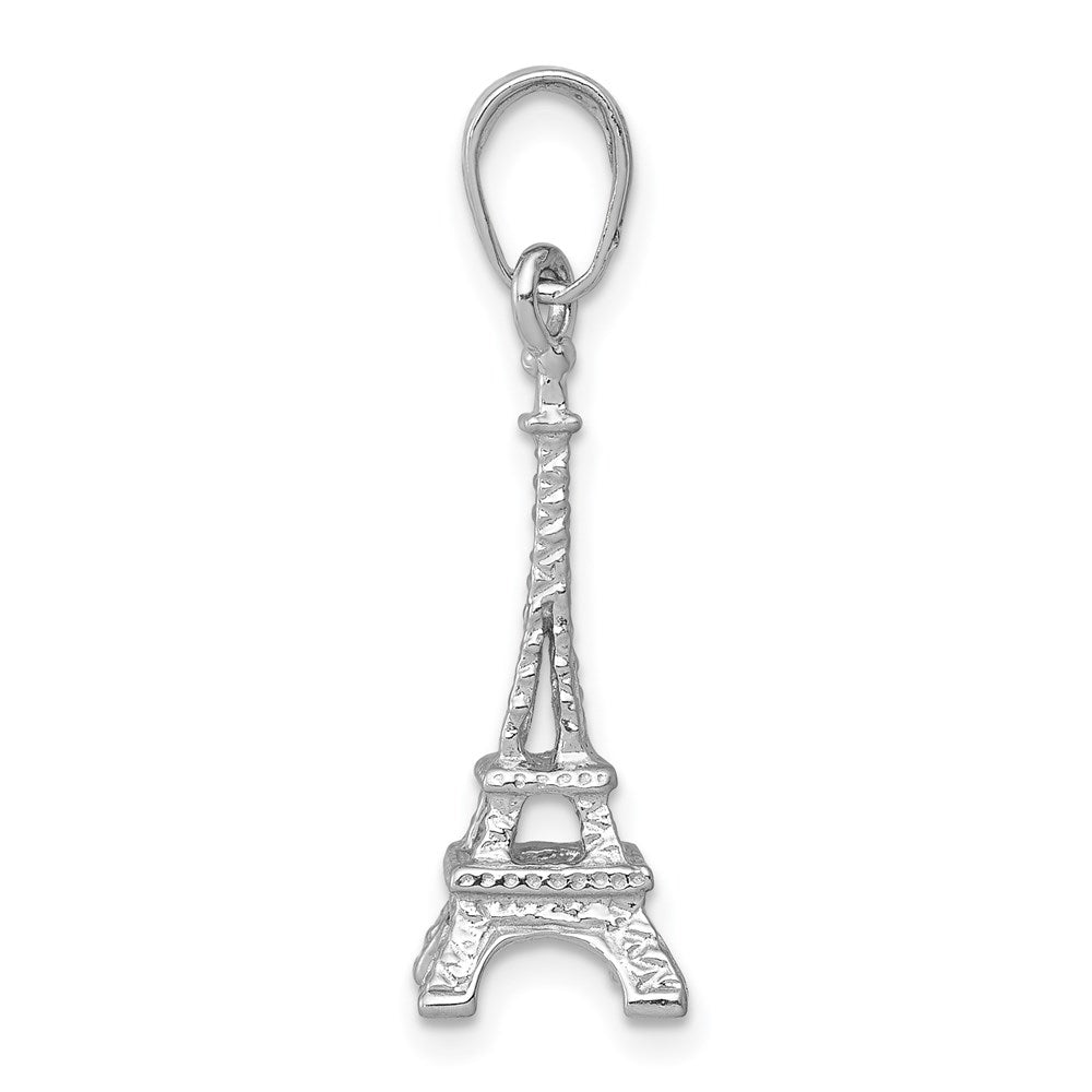 Alternate view of the 14k White Gold Small 3D Eiffel Tower Pendant by The Black Bow Jewelry Co.