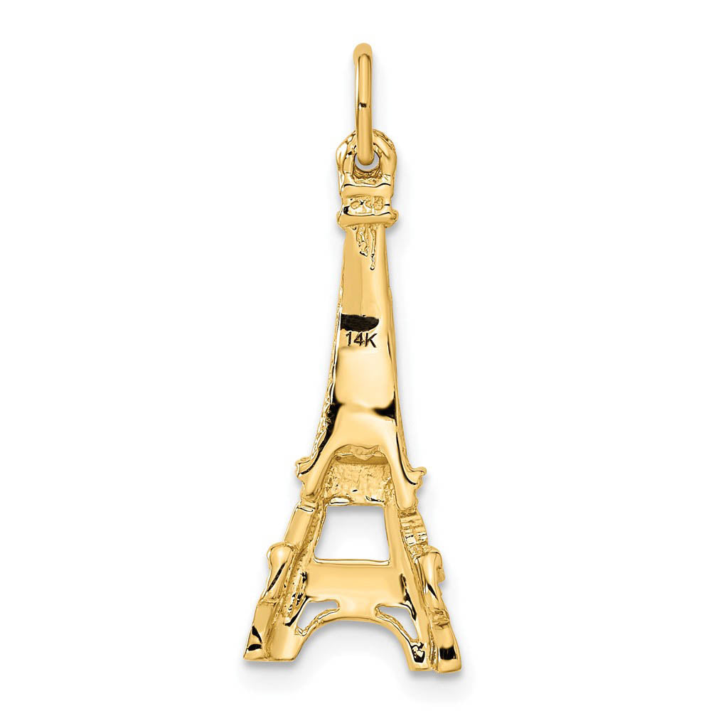 Alternate view of the 14k Yellow Gold Eiffel Tower Charm Pendant by The Black Bow Jewelry Co.