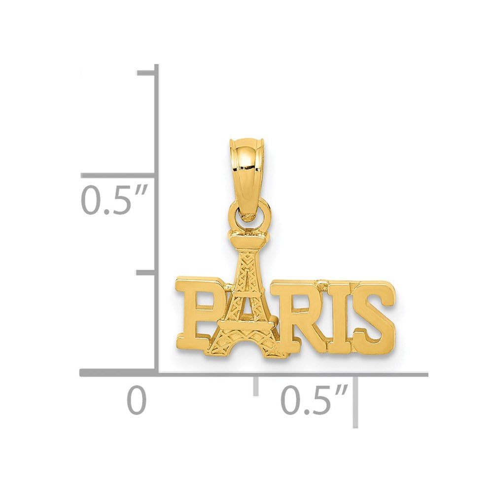 Alternate view of the 14k Yellow Gold Paris Eiffel Tower Pendant by The Black Bow Jewelry Co.