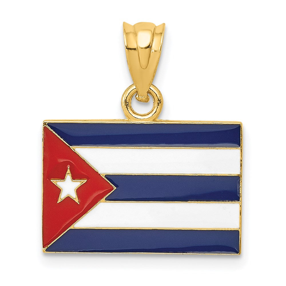 14k Yellow Gold Enameled Cuba Flag Pendant, Item P9975 by The Black Bow Jewelry Co.