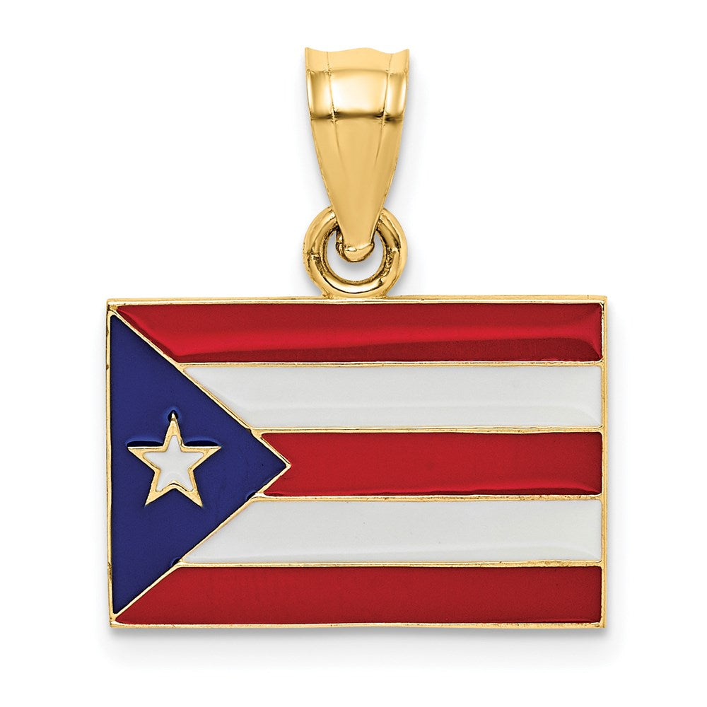 14k Yellow Gold Enameled Flag of Puerto Rico Pendant, Item P9978 by The Black Bow Jewelry Co.