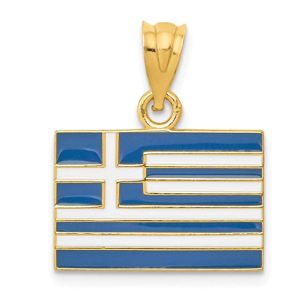 14k Yellow Gold Enameled Greece Flag Pendant, Item P9979 by The Black Bow Jewelry Co.