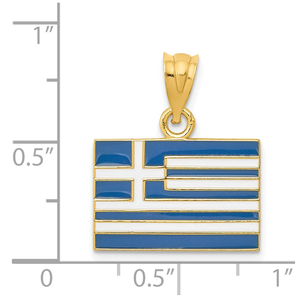 Alternate view of the 14k Yellow Gold Enameled Greece Flag Pendant by The Black Bow Jewelry Co.