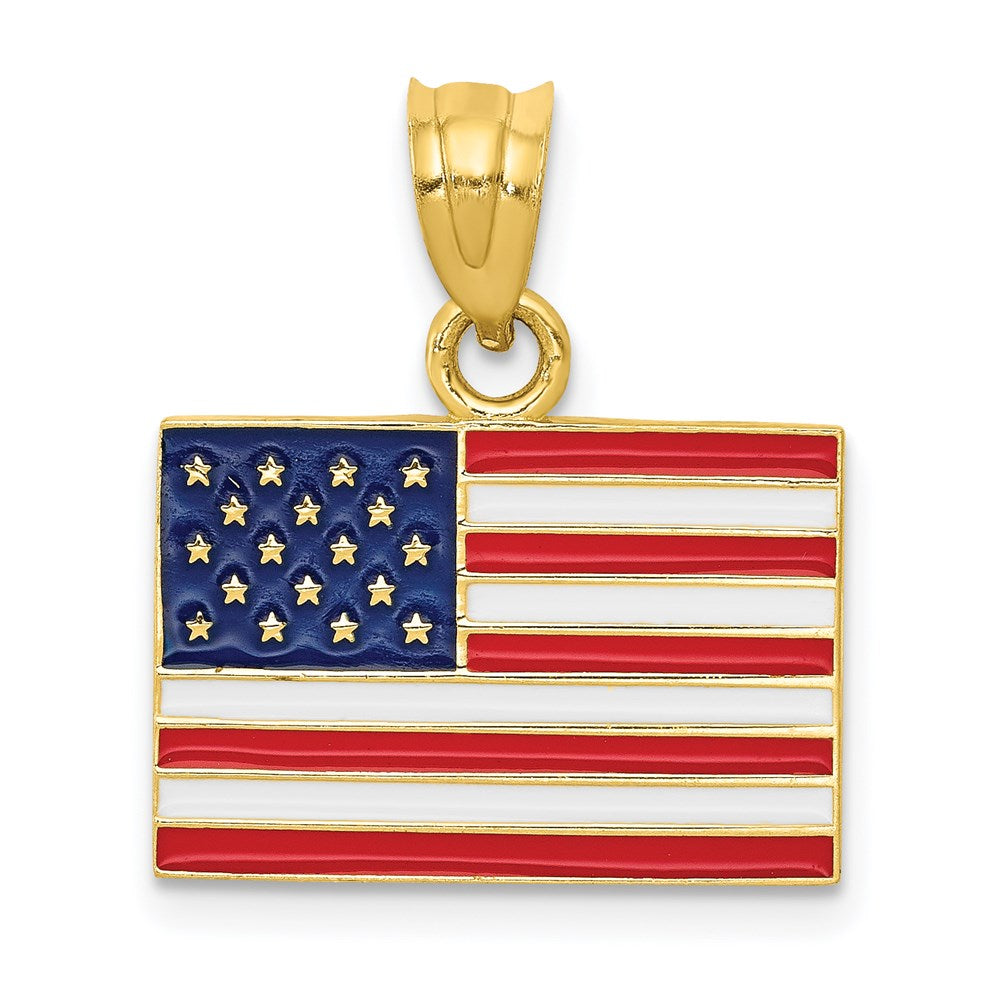 14k Yellow Gold Enameled United States Flag Pendant, Item P9980 by The Black Bow Jewelry Co.