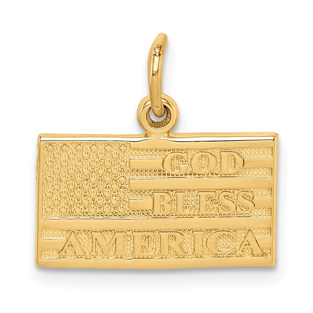 14k Yellow Gold God Bless America Flag Charm, Item P9983 by The Black Bow Jewelry Co.
