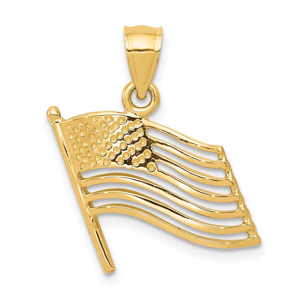 14k Yellow Gold Waving American Flag Pendant, Item P9984 by The Black Bow Jewelry Co.