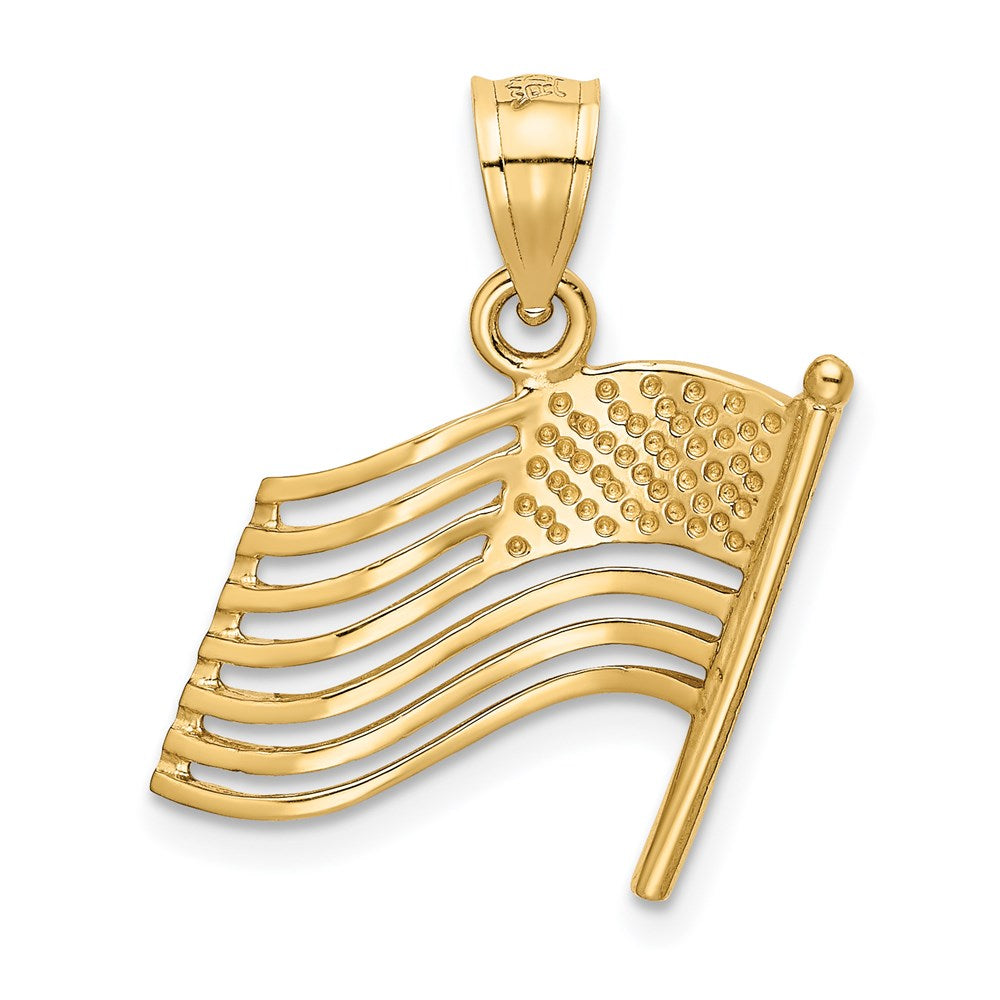 Alternate view of the 14k Yellow Gold Waving American Flag Pendant by The Black Bow Jewelry Co.