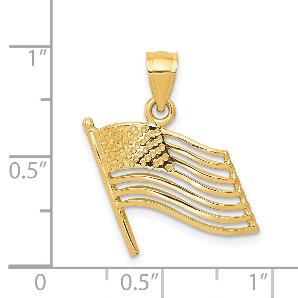 Alternate view of the 14k Yellow Gold Waving American Flag Pendant by The Black Bow Jewelry Co.