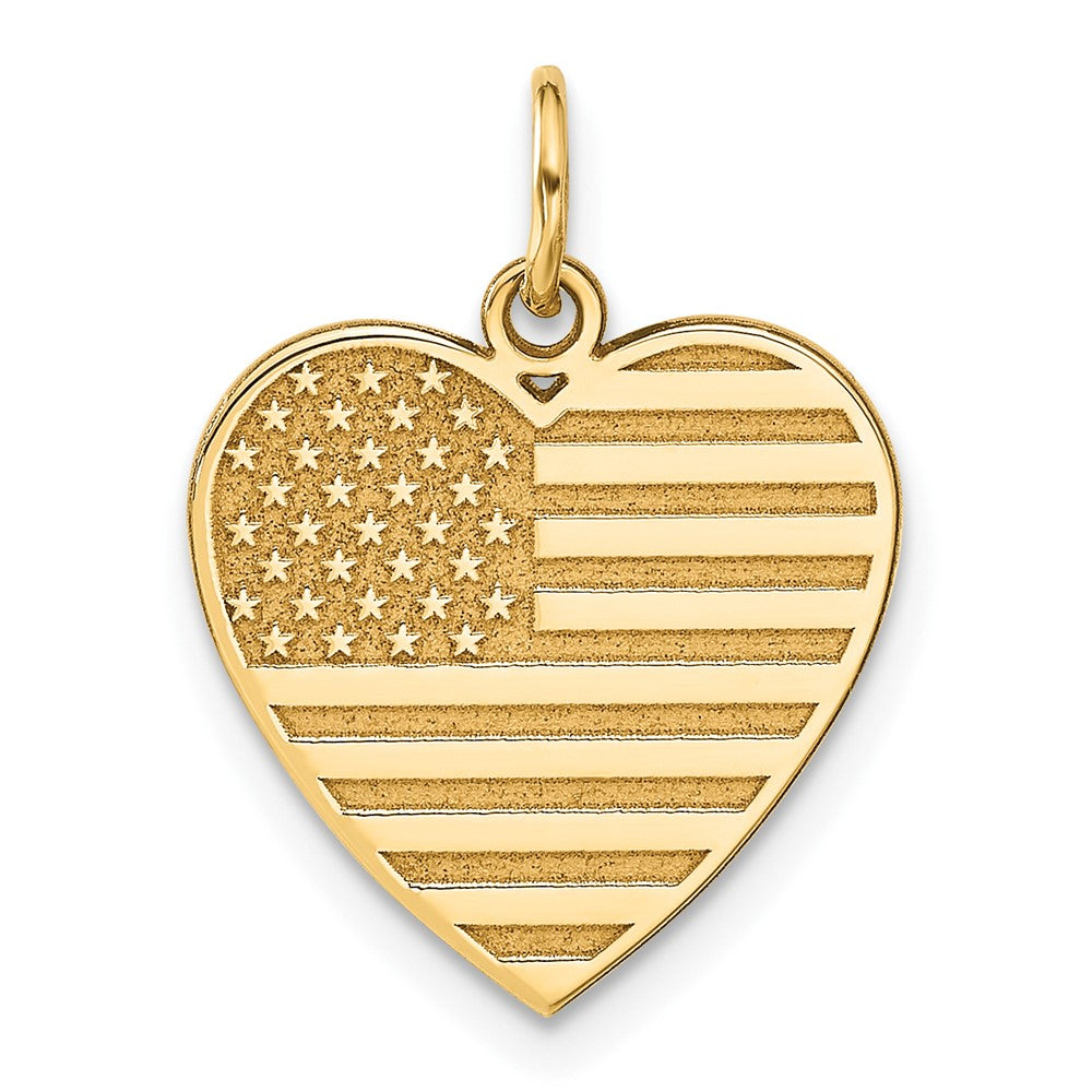 14k Yellow Gold 16mm American Flag Heart Charm, Item P9987 by The Black Bow Jewelry Co.