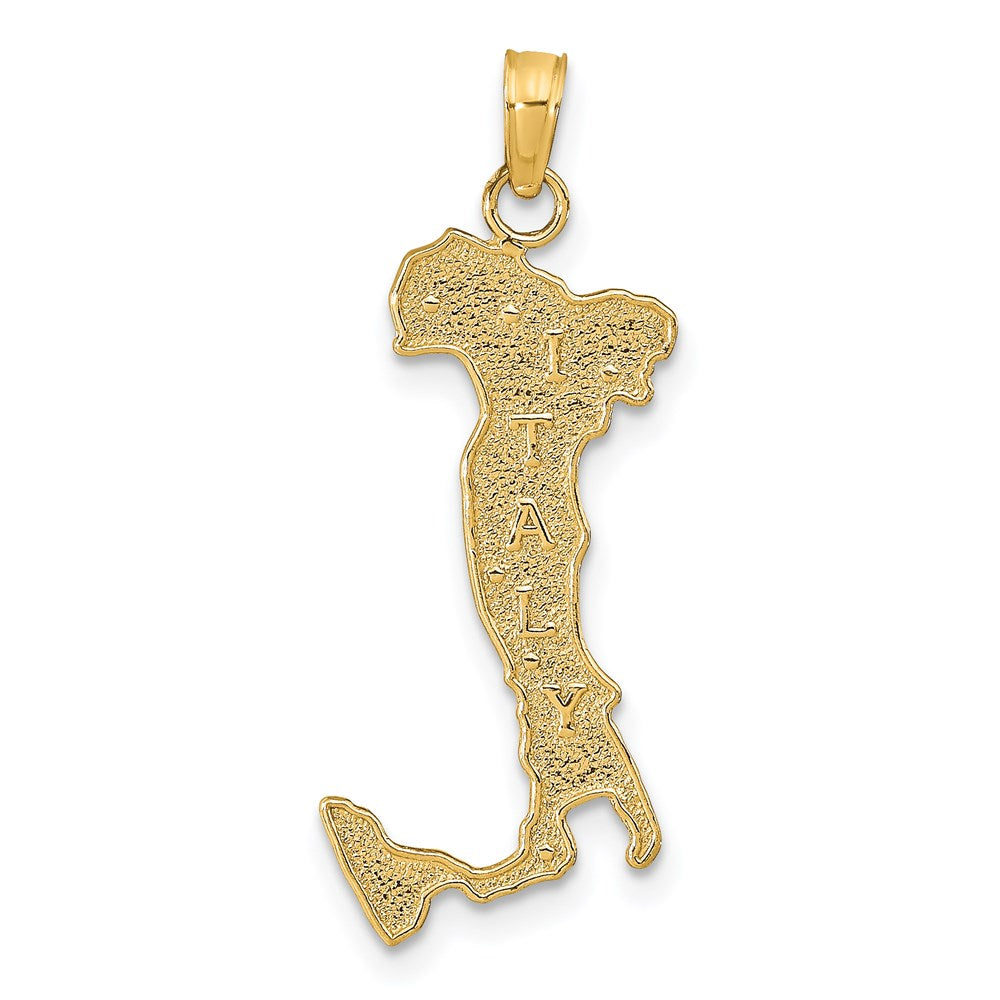 14k Yellow Gold Textured Italy Map Pendant, Item P9990 by The Black Bow Jewelry Co.