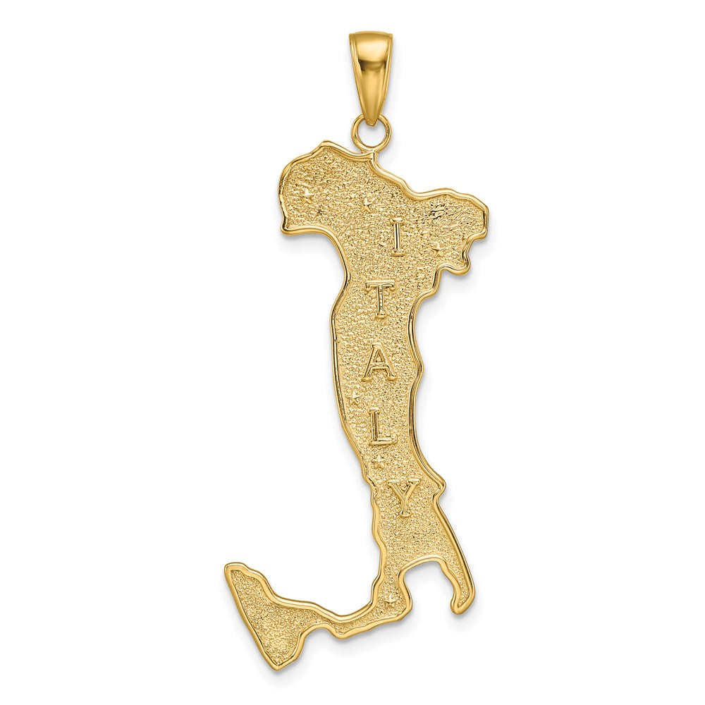 14k Yellow Gold Large Textured Italy Map Pendant, Item P9991 by The Black Bow Jewelry Co.