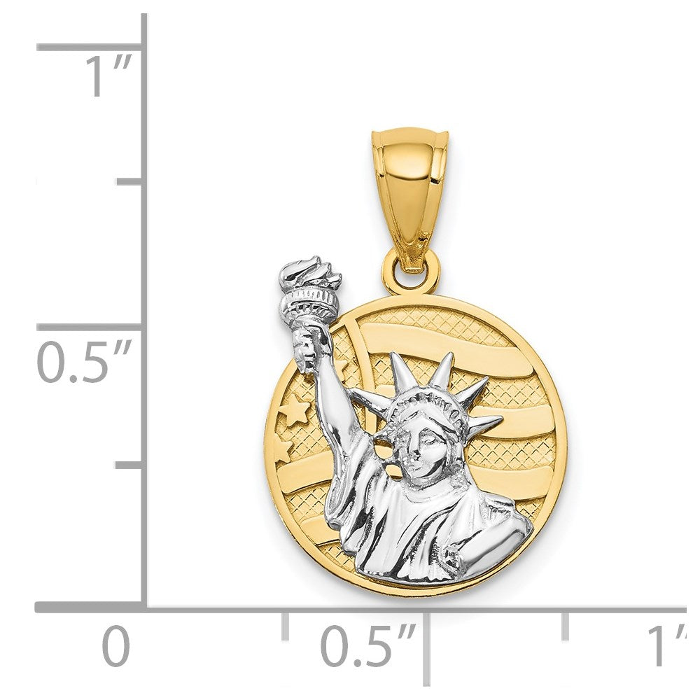 Alternate view of the 14k Two Tone Gold Lady Liberty American Flag Disc Pendant by The Black Bow Jewelry Co.