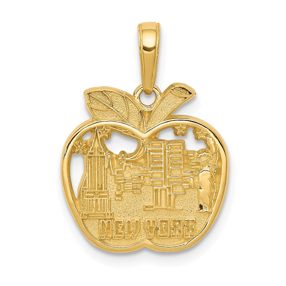 14k Yellow Gold New York City Skyline in Apple Pendant, Item P9999 by The Black Bow Jewelry Co.