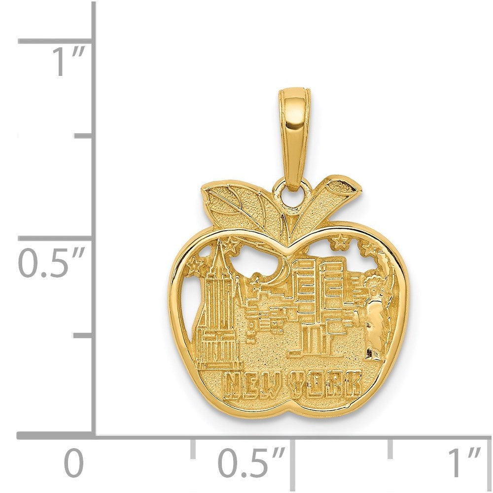 Alternate view of the 14k Yellow Gold New York City Skyline in Apple Pendant by The Black Bow Jewelry Co.