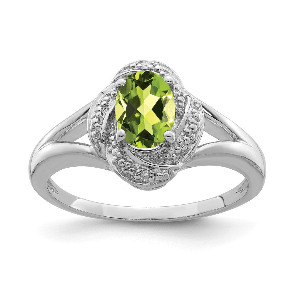 Sterling Silver .01 Ctw (H-I, I2-I3) Diamond & Oval Peridot Ring, Item R10012 by The Black Bow Jewelry Co.