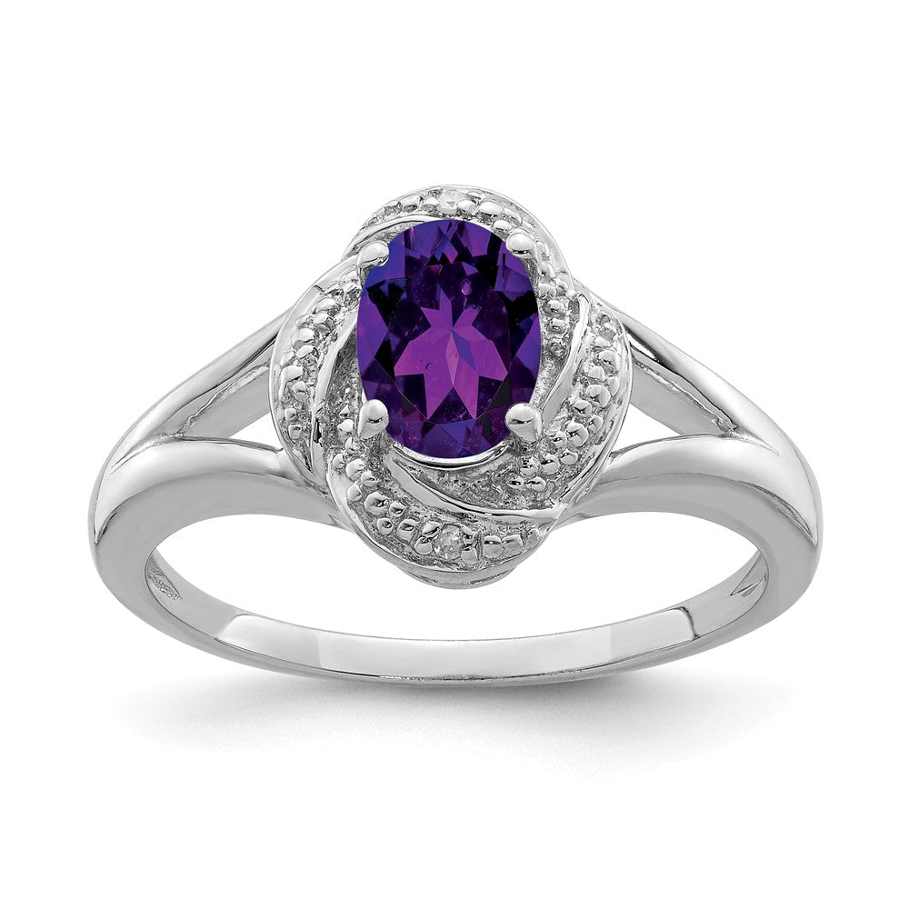 Sterling Silver .01 Ctw (H-I, I2-I3) Diamond & Oval Amethyst Ring, Item R10014 by The Black Bow Jewelry Co.