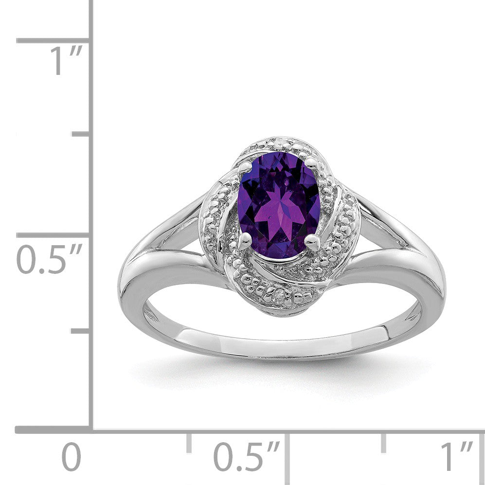 Alternate view of the Sterling Silver .01 Ctw (H-I, I2-I3) Diamond & Oval Amethyst Ring by The Black Bow Jewelry Co.
