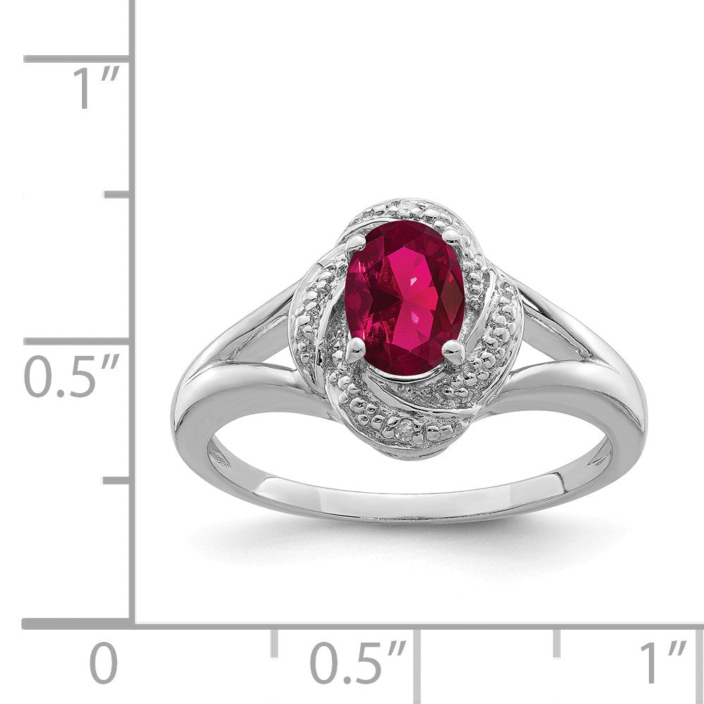 Alternate view of the Sterling Silver .01 Ctw (H-I, I2-I3) Diamond & Oval Created Ruby Ring by The Black Bow Jewelry Co.
