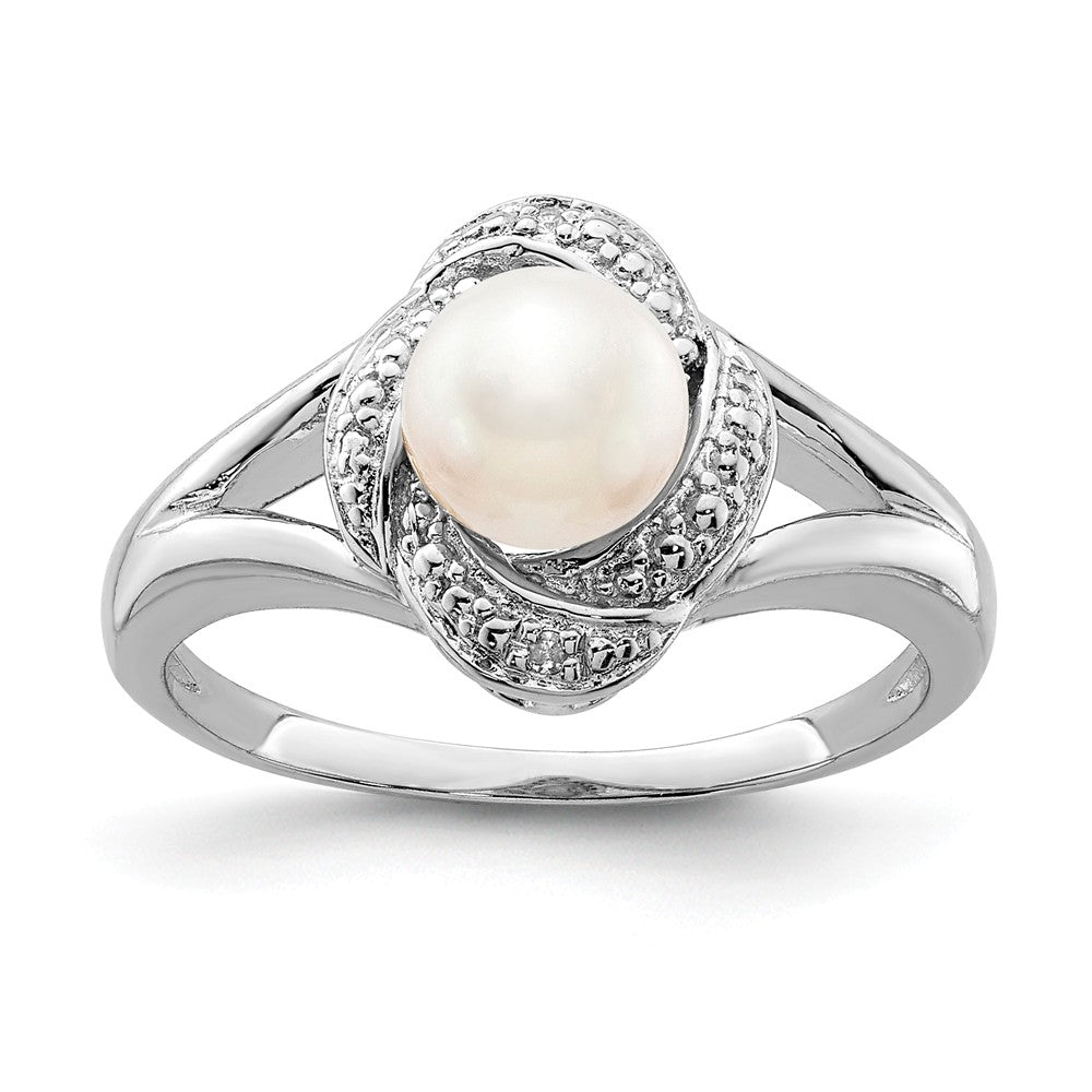 Sterling Silver .01 Ctw (H-I, I2-13) Diamond & FW Cultured Pearl Ring, Item R10017 by The Black Bow Jewelry Co.