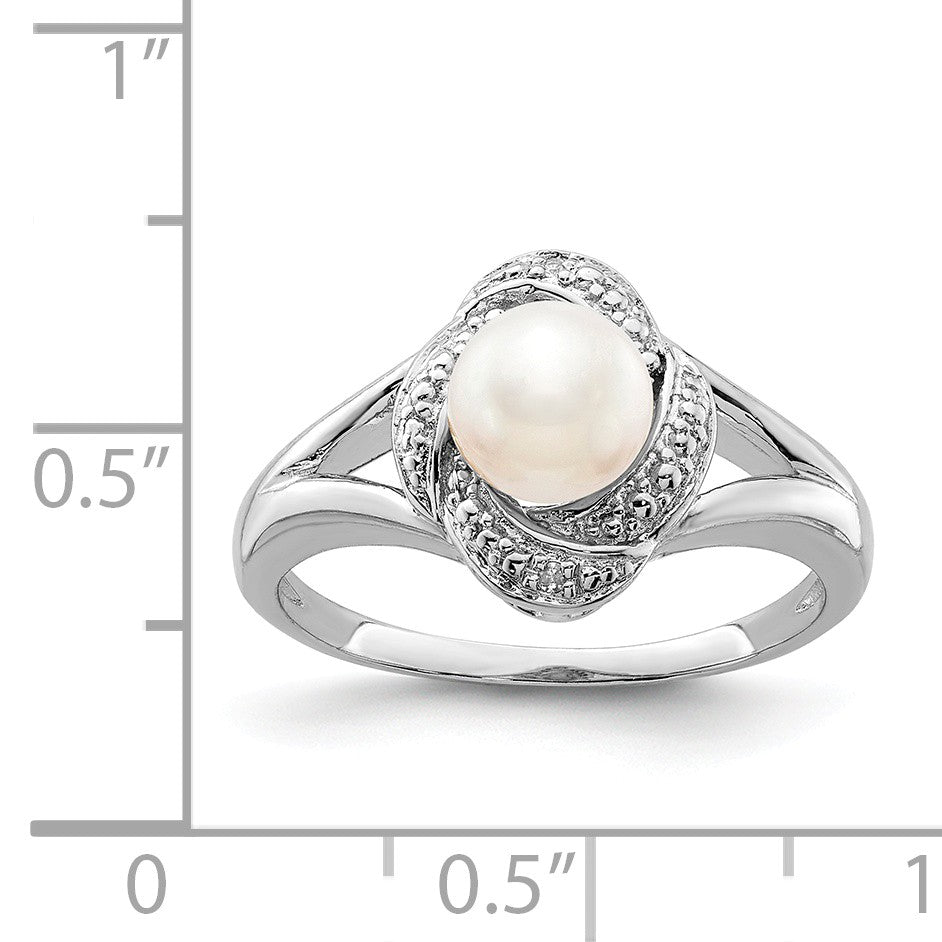 Alternate view of the Sterling Silver .01 Ctw (H-I, I2-13) Diamond & FW Cultured Pearl Ring by The Black Bow Jewelry Co.