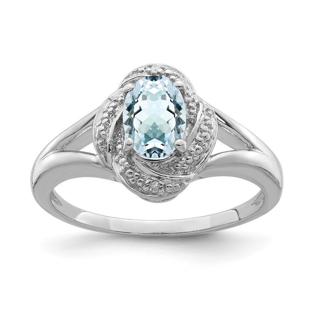 Sterling Silver .01 Ctw (H-I, I2-13) Diamond & Oval Aquamarine Ring, Item R10018 by The Black Bow Jewelry Co.