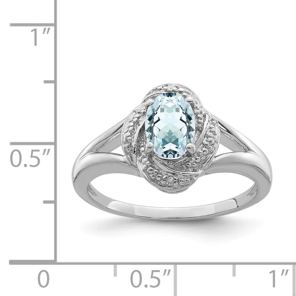 Alternate view of the Sterling Silver .01 Ctw (H-I, I2-13) Diamond & Oval Aquamarine Ring by The Black Bow Jewelry Co.