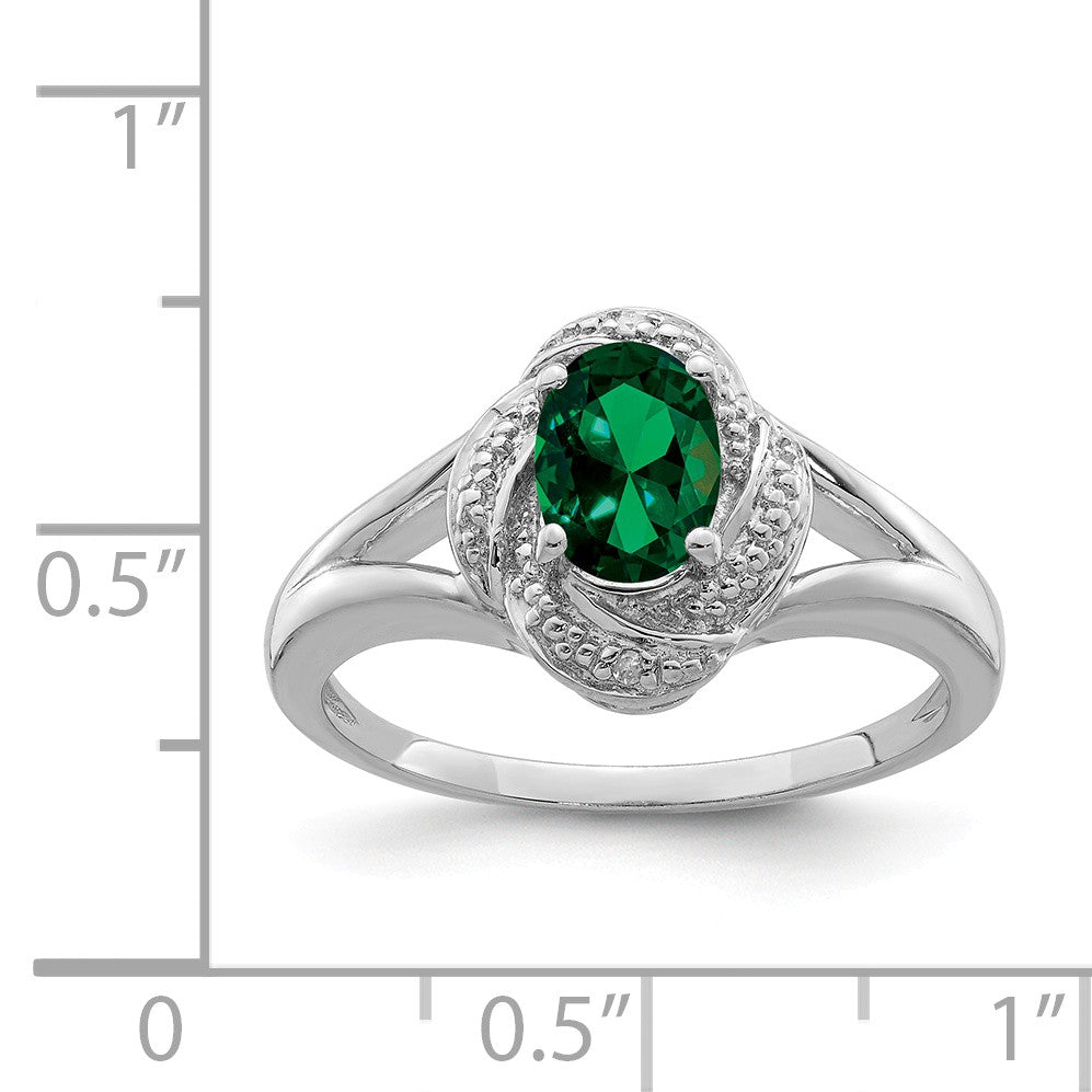 Alternate view of the Sterling Silver .01 Ctw Diamond & Oval Created Emerald Ring by The Black Bow Jewelry Co.