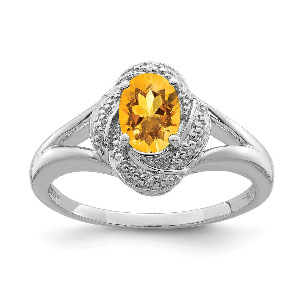 Sterling Silver .01 Ctw (H-I, I2-13) Diamond & Oval Citrine Ring, Item R10020 by The Black Bow Jewelry Co.