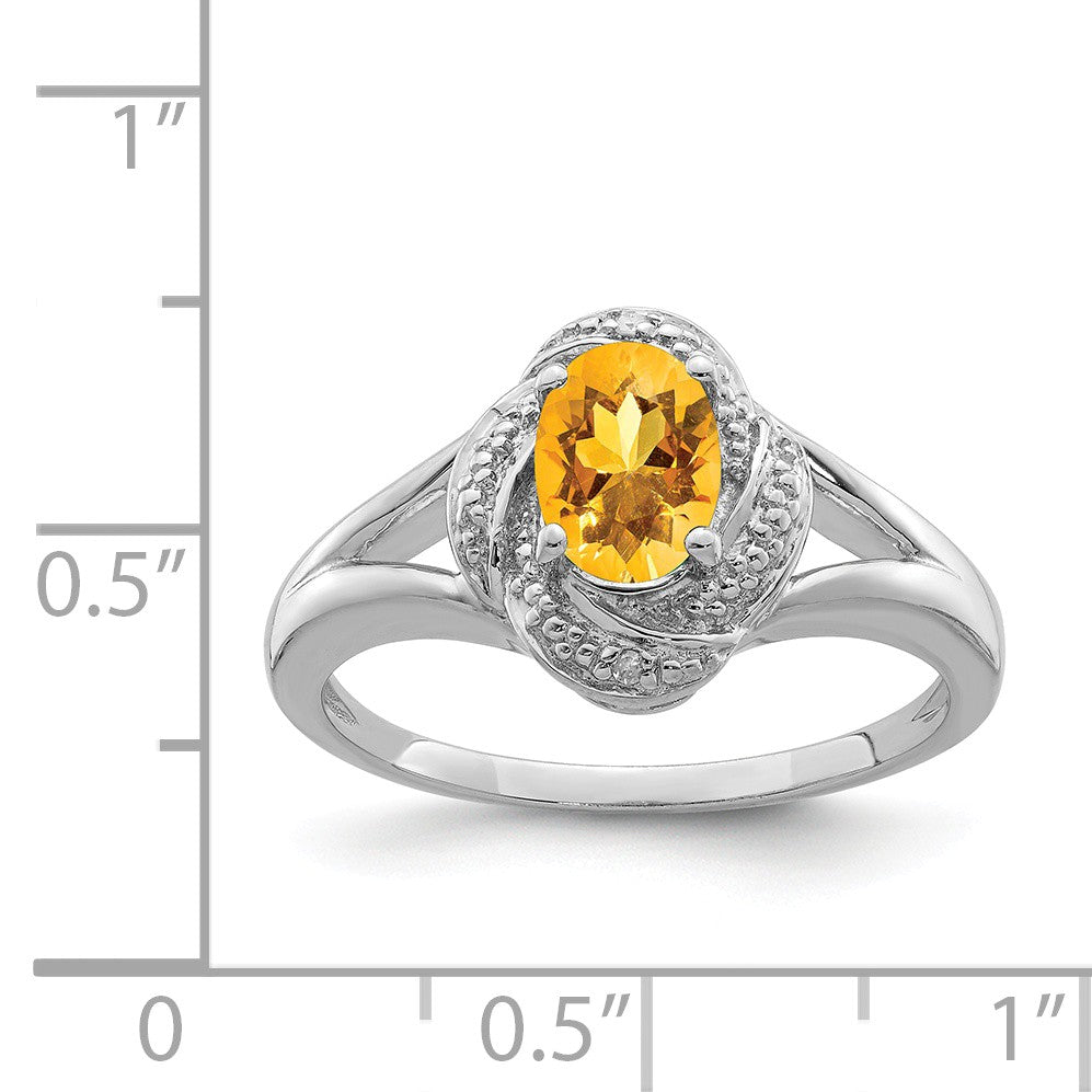 Alternate view of the Sterling Silver .01 Ctw (H-I, I2-13) Diamond & Oval Citrine Ring by The Black Bow Jewelry Co.