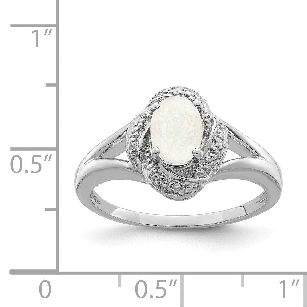 Alternate view of the Sterling Silver .01 Ctw (H-I, I2-13) Diamond & Oval Created Opal Ring by The Black Bow Jewelry Co.