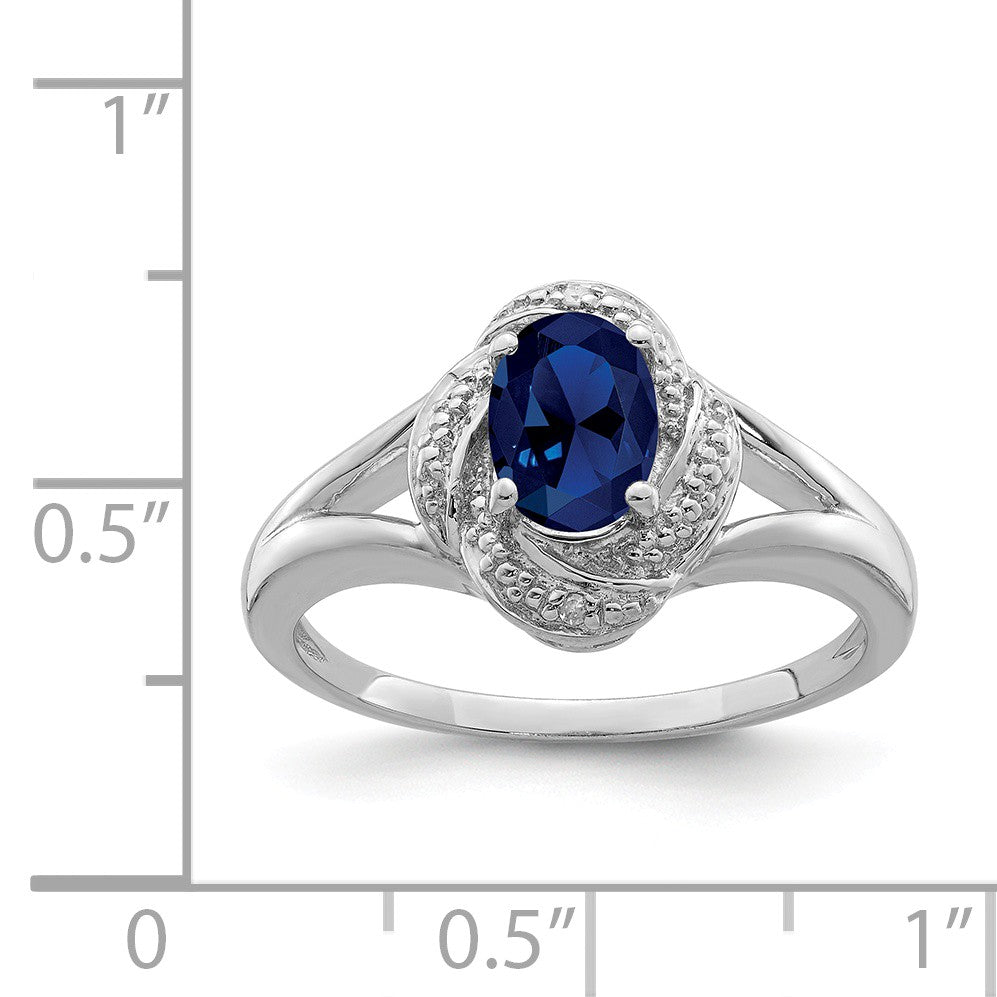 Alternate view of the Sterling Silver .01 Ctw Diamond & Oval Created Sapphire Ring by The Black Bow Jewelry Co.