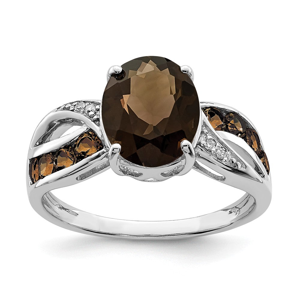 Smoky Quartz & .02 Ctw Diamond Split Shank Sterling Silver Ring, Item R10069 by The Black Bow Jewelry Co.