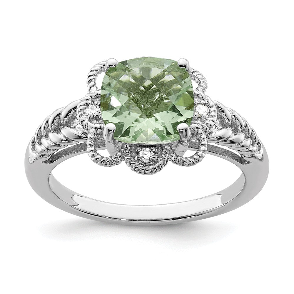 Green Quartz & .04 Ctw Diamond Scalloped Sterling Silver Ring, Item R10115 by The Black Bow Jewelry Co.