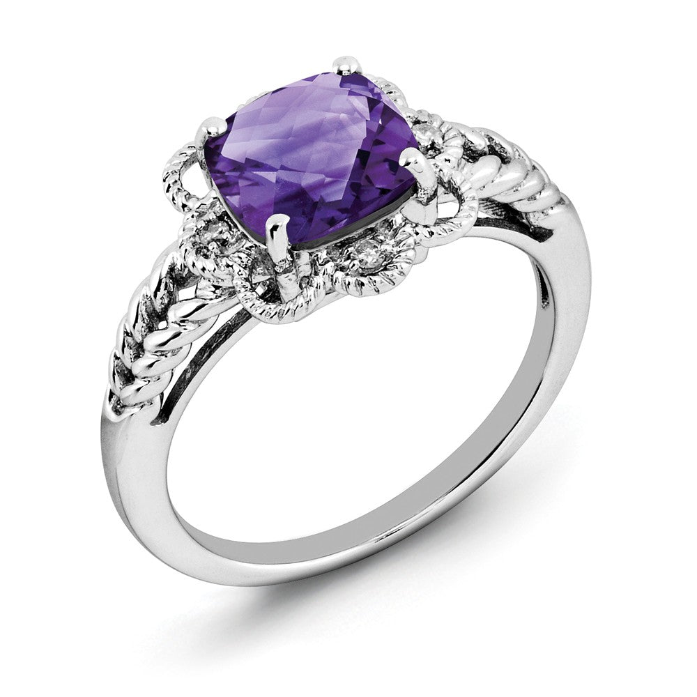 Amethyst & .04 Ctw Diamond Scalloped Sterling Silver Ring, Item R10116 by The Black Bow Jewelry Co.
