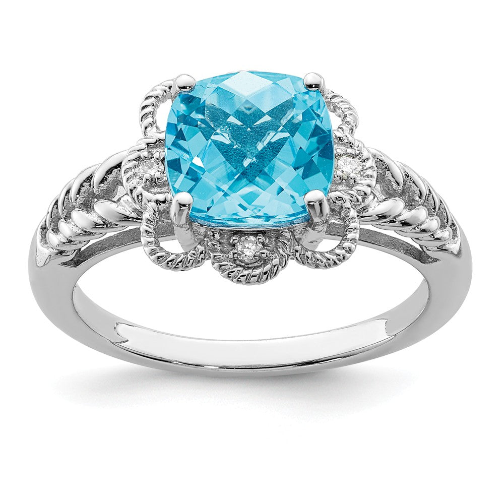 Light Blue Topaz & .04 Ctw Diamond Scalloped Sterling Silver Ring, Item R10118 by The Black Bow Jewelry Co.