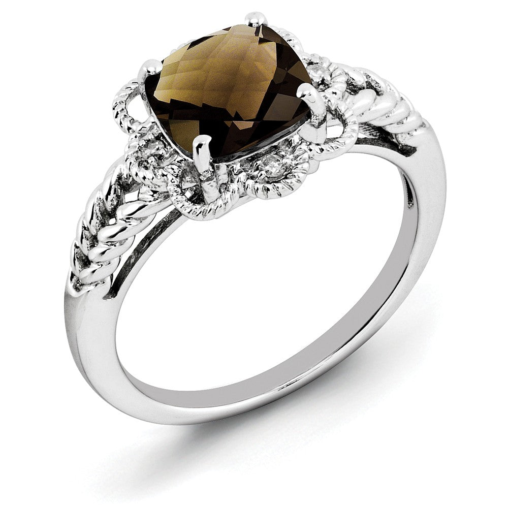 Smoky Quartz & .04 Ctw Diamond Scalloped Sterling Silver Ring, Item R10120 by The Black Bow Jewelry Co.