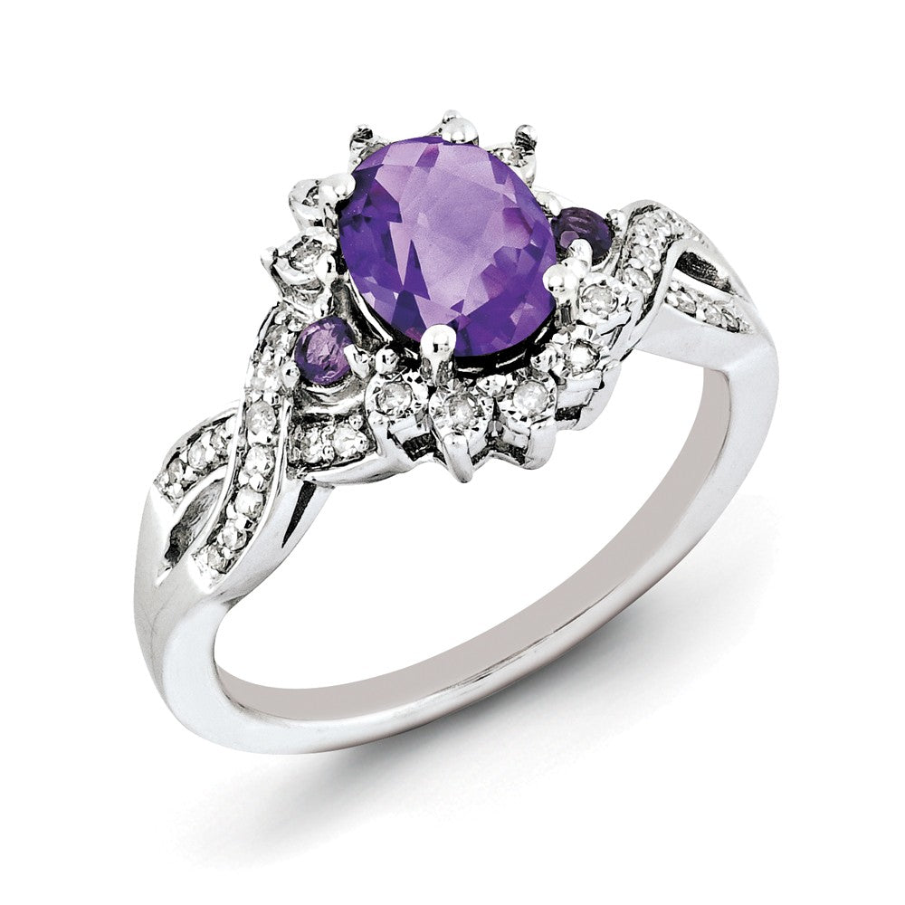 Oval Amethyst & .15 Ctw Diamond Halo Sterling Silver Ring, Item R10130 by The Black Bow Jewelry Co.