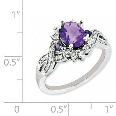 Alternate view of the Oval Amethyst & .15 Ctw Diamond Halo Sterling Silver Ring by The Black Bow Jewelry Co.
