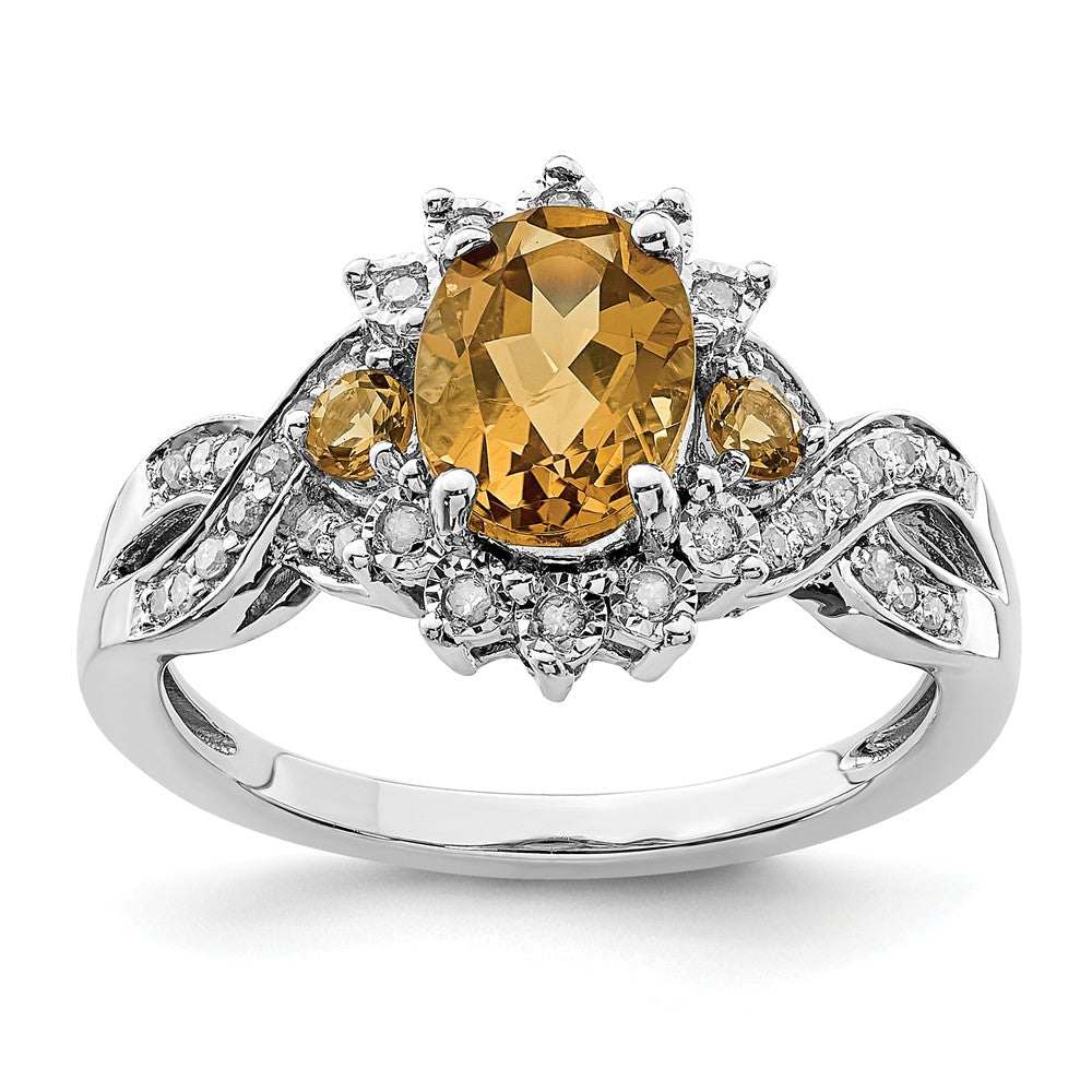 Oval Whiskey Quartz & .15 Ctw Diamond Halo Sterling Silver Ring, Item R10135 by The Black Bow Jewelry Co.