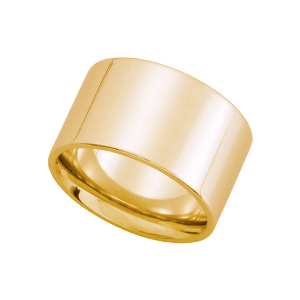 12mm Flat Comfort Fit Wedding Band in 14k Yellow Gold, Item R10232 by The Black Bow Jewelry Co.