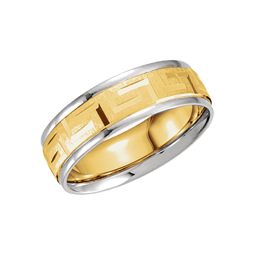 7mm Comfort Fit Greek Key Band in 14k Two Tone Gold, Item R10240 by The Black Bow Jewelry Co.