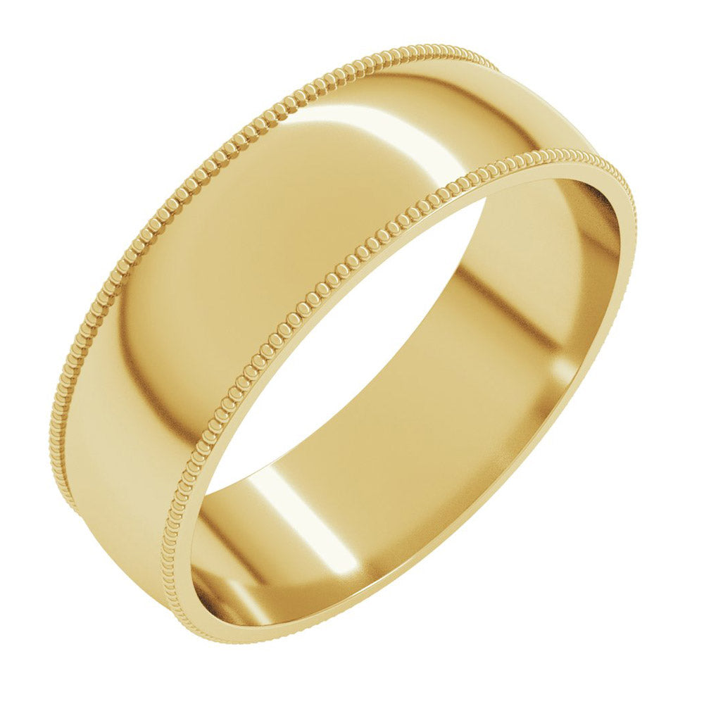 6mm Milgrain Edge Comfort Fit Domed Band in 14k Yellow Gold, Item R10270 by The Black Bow Jewelry Co.