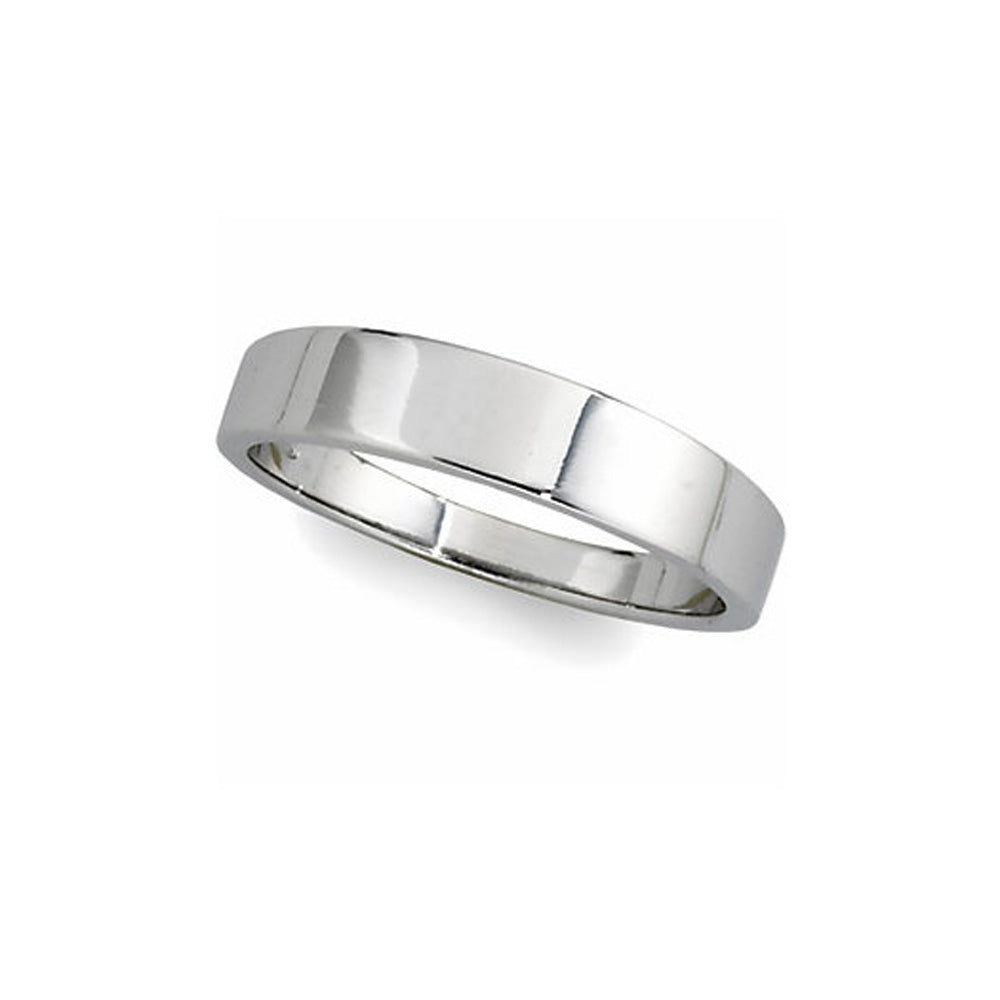 4mm Flat Tapered Wedding Band in 14k White Gold, Item R10297 by The Black Bow Jewelry Co.