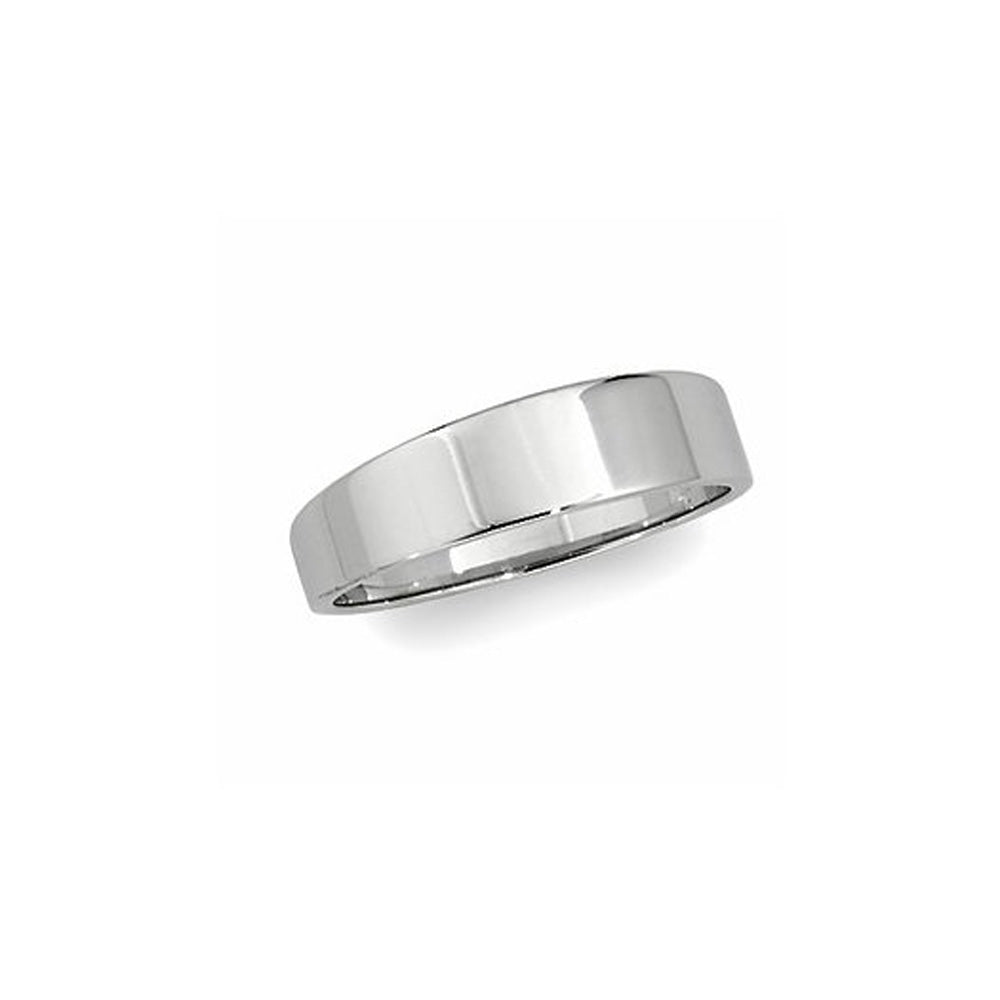 5mm Flat Tapered Wedding Band in 14k White Gold, Item R10300 by The Black Bow Jewelry Co.