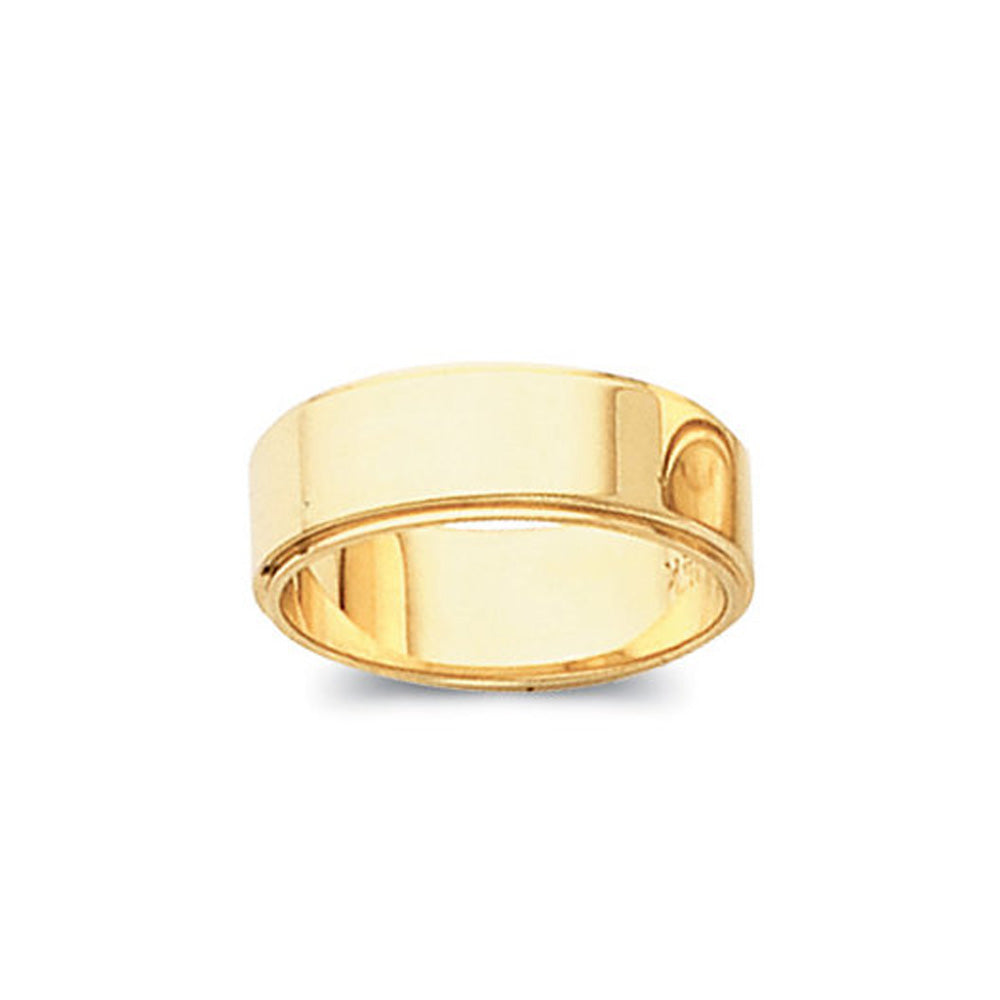 6mm Flat Ridged Edge Wedding Band in 14k Yellow Gold, Item R10328 by The Black Bow Jewelry Co.