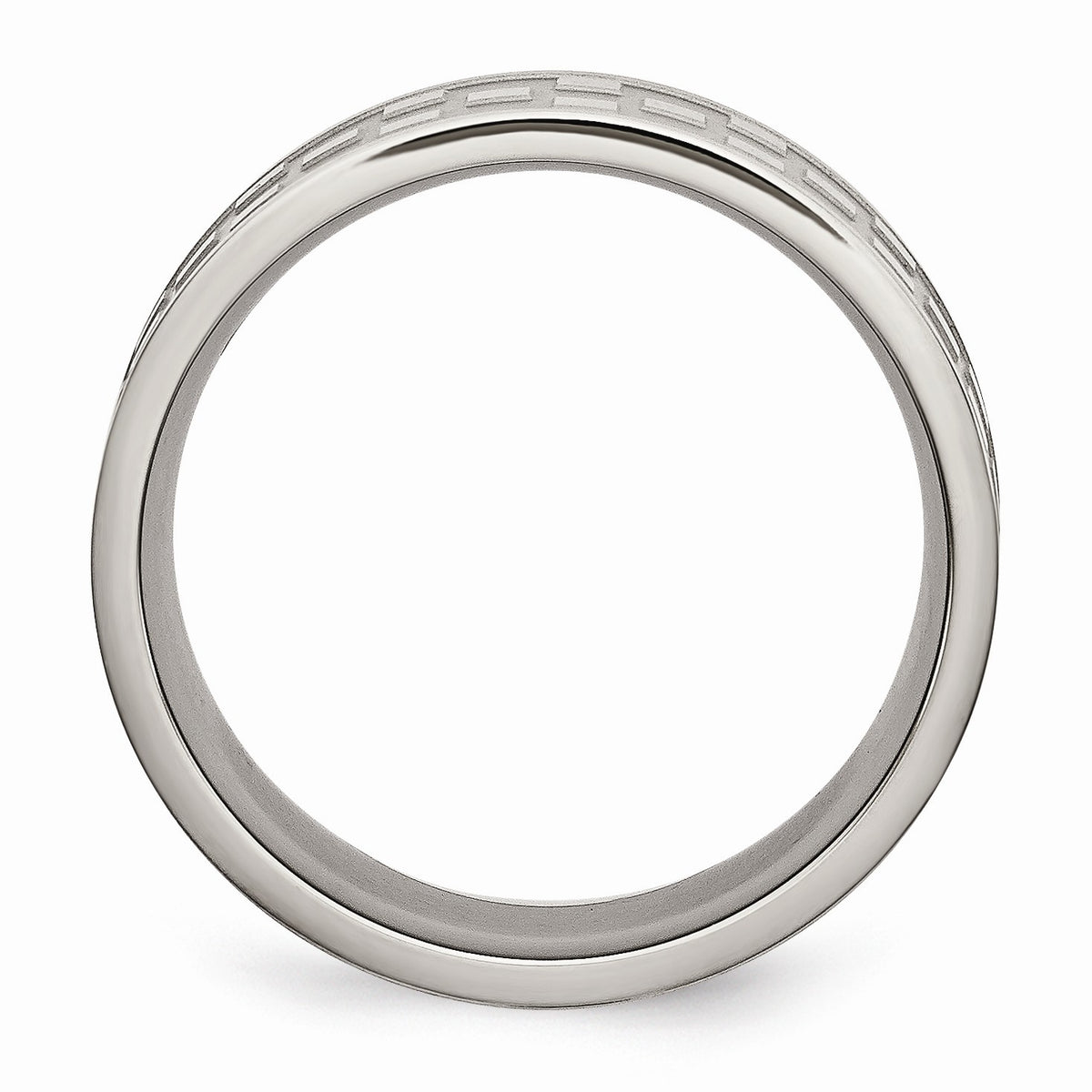 Alternate view of the Titanium 8mm Satin and Polished Checkered Comfort Fit Band by The Black Bow Jewelry Co.