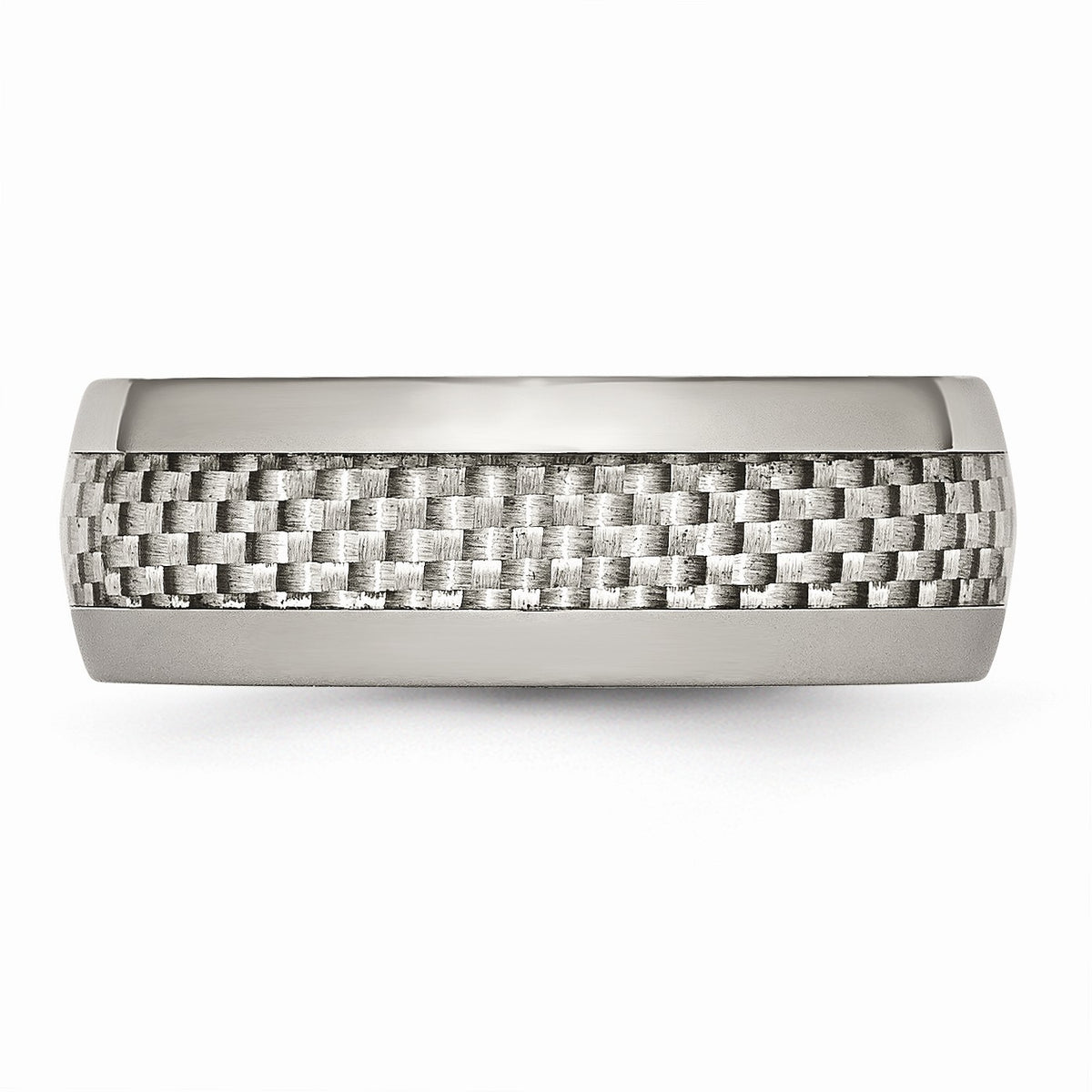 Alternate view of the 8mm Titanium and Gray Carbon Fiber Domed Comfort Fit Band by The Black Bow Jewelry Co.