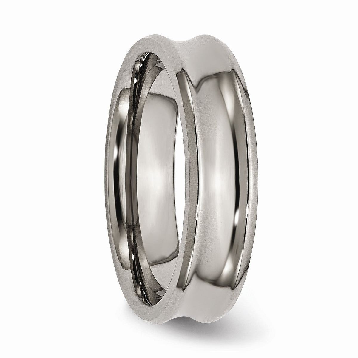 Alternate view of the Titanium 6mm Polished Concave and Beveled Edge Band by The Black Bow Jewelry Co.