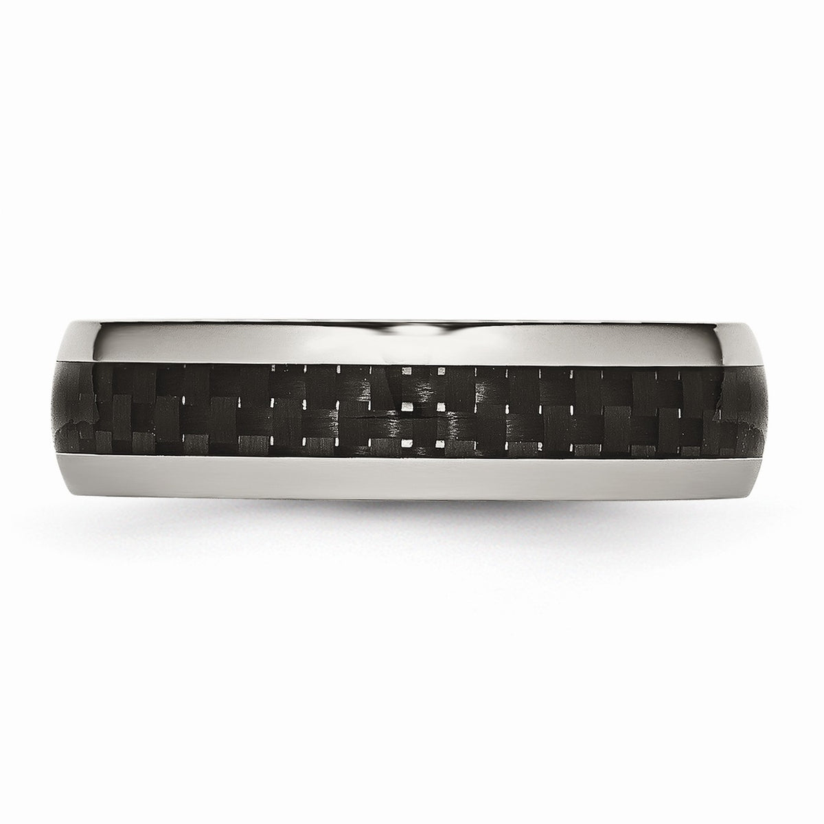 Alternate view of the 6mm Stainless Steel and Black Carbon Fiber Domed Band by The Black Bow Jewelry Co.
