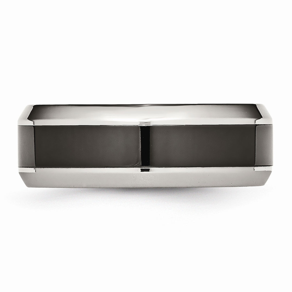 Alternate view of the 7.5mm Polished Stainless Steel and Black Ceramic Beveled Band Size 7 by The Black Bow Jewelry Co.